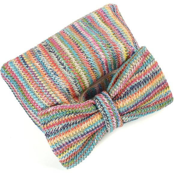 Womens Multi Fashion Clutch Bow Purses Straw Photos Party Wedding - Picture 2 of 7